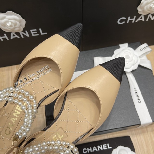chanel2022最新爆款珍珠涼鞋 香奈兒尖頭平跟涼鞋 dx3348